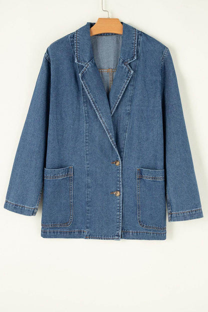 Pocketed Long Sleeve Denim Jacket for Women Stylish Fit - Selvanelle