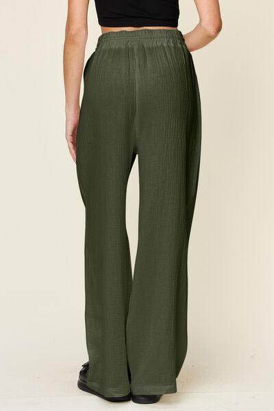 Double Take Full Size Texture Drawstring Wide Leg Pants - Selvanelle