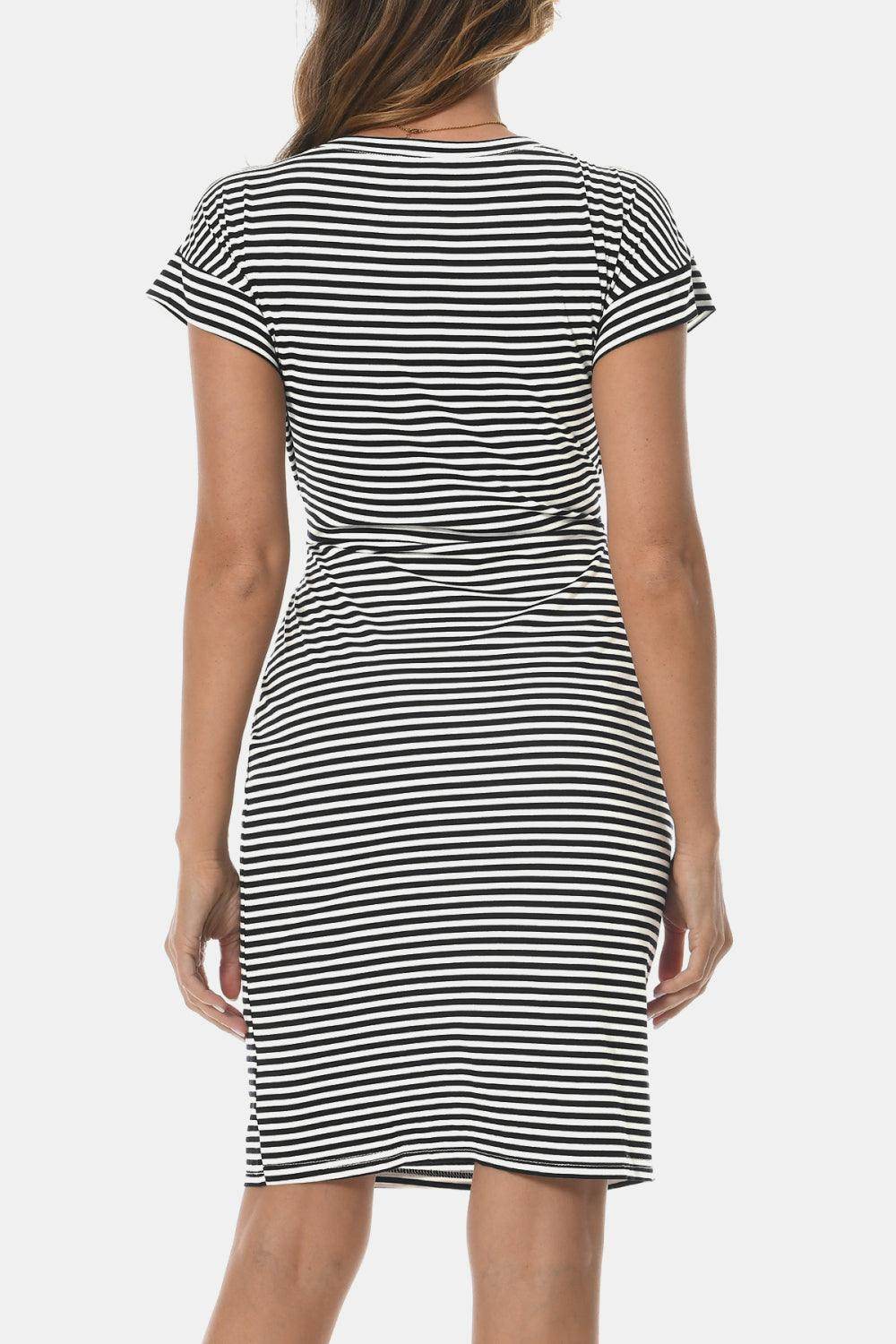 Tie Front Round Neck Short Sleeve Dress for Women - Selvanelle