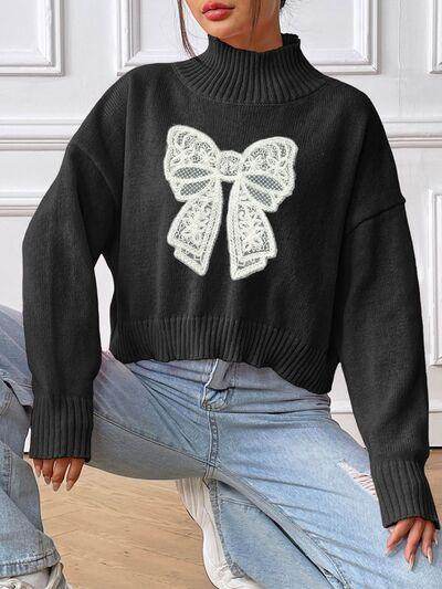 Bow Turtleneck Long Sleeve Sweater for Women Fashion - Selvanelle