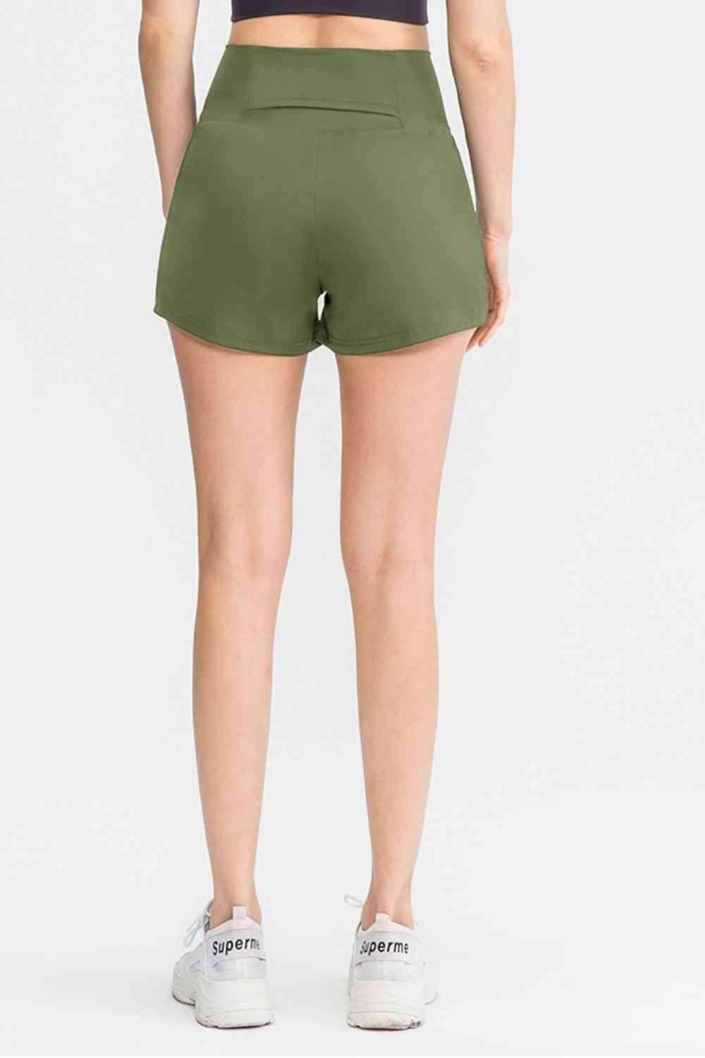Wide Waistband Sports Shorts with Pockets for Women - Selvanelle