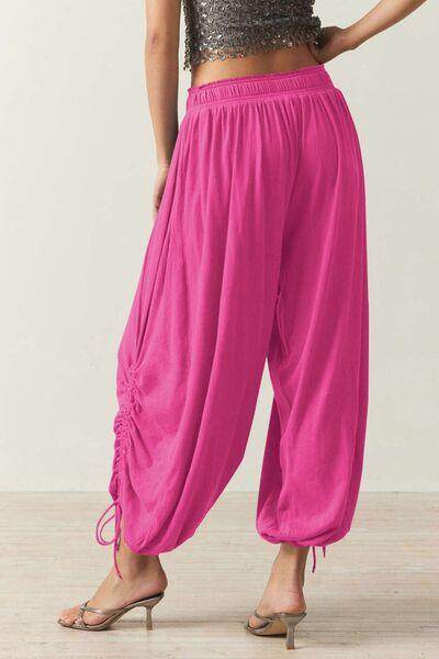 Drawstring Ruched Pants for Women in Sheer Opaque Style - Selvanelle