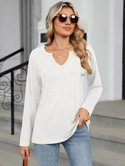 Notched Long Sleeve T-Shirt for Women in Various Sizes - Selvanelle