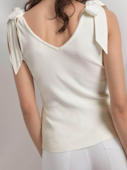 V-Neck Tie Shoulder Tank Top for Women with Stretch Fabric - Selvanelle
