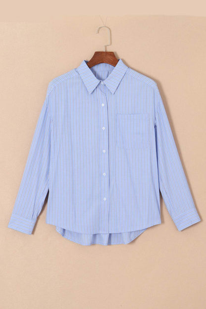 Striped Button Up Long Sleeve Shirt - Selvanelle