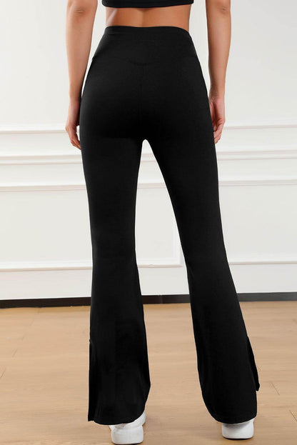 Wide Waistband Slit Bootcut Active Pants for Women - Selvanelle