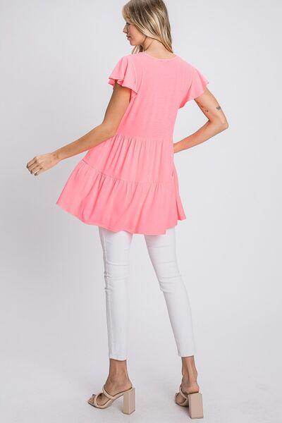 Heimish Full Size Tiered Round Neck Ruffle Sleeve Top Plus Size - Selvanelle
