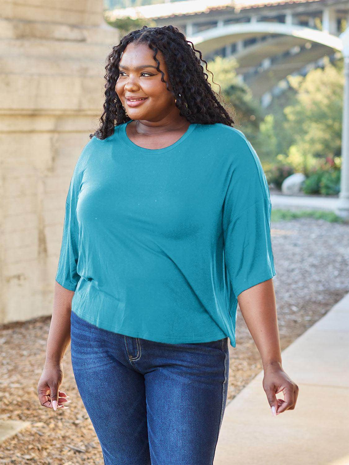 Basic Bae Full Size Round Neck Drop Shoulder T-Shirt for All - Selvanelle