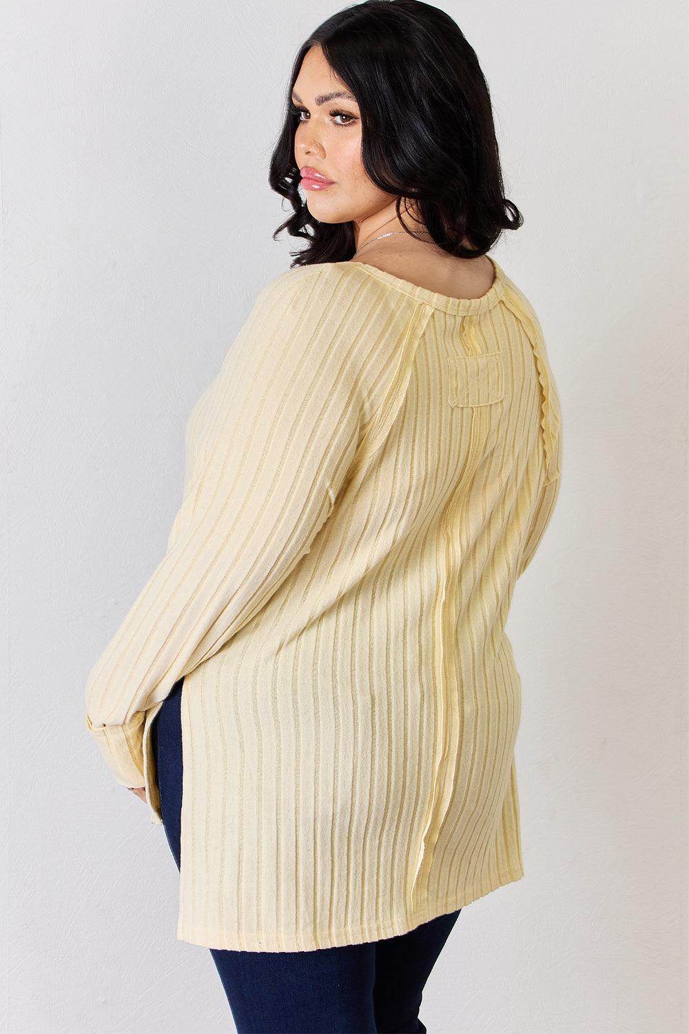 Basic Bae Full Size Ribbed Round Neck Slit T-Shirt for Women - Selvanelle