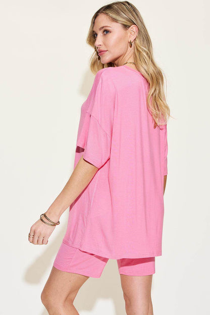 Basic Bae Full Size V-Neck Drop Shoulder T-Shirt Set - Selvanelle