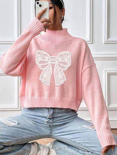 Bow Turtleneck Long Sleeve Sweater for Women Fashion - Selvanelle