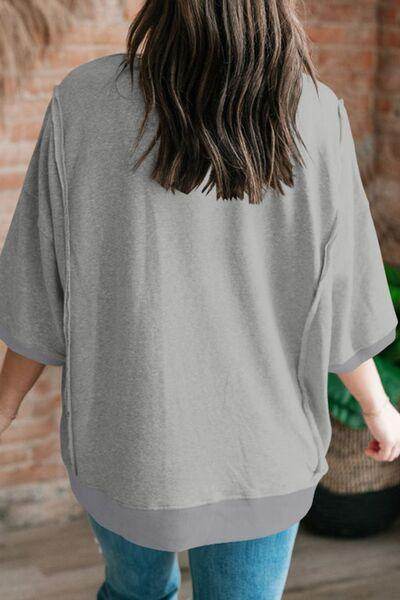 Exposed Seam Side Slit Round Neck Top for Women - Selvanelle