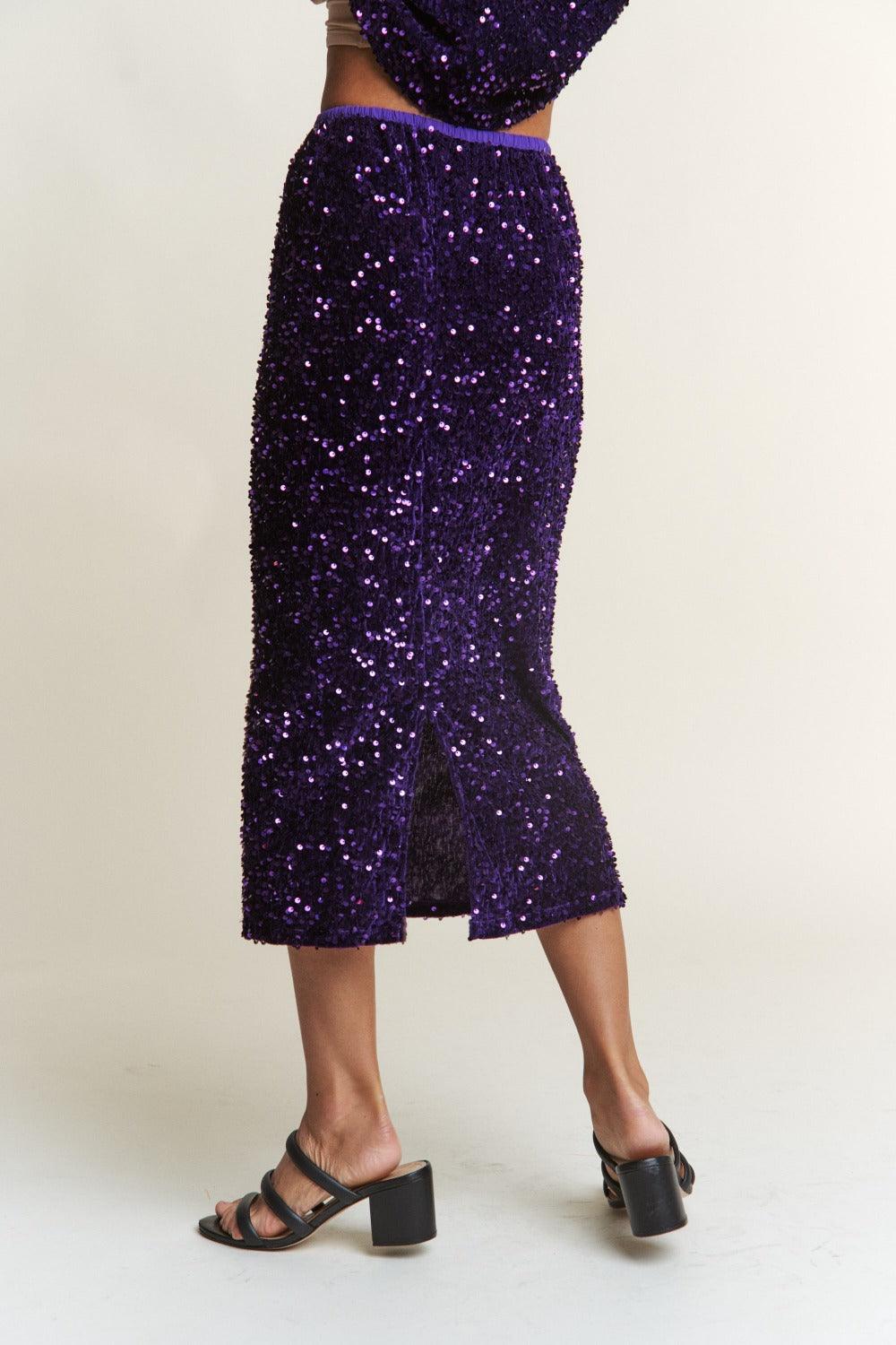 J.NNA Sequin Back Slit Midi Skirt for Glamorous Style