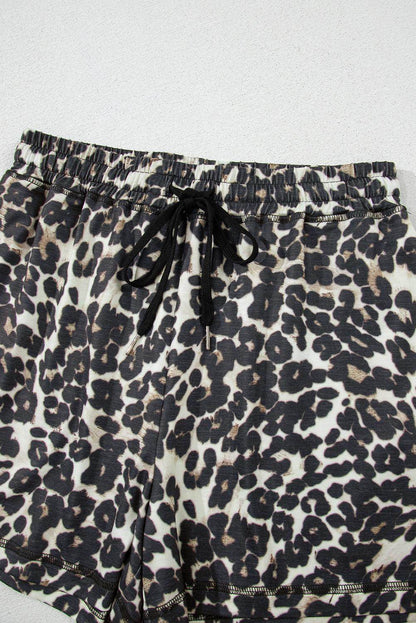 Leopard Round Neck Top and Shorts Set for Women Fashion - Selvanelle