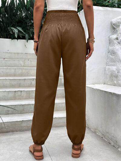 Smocked High Rise Joggers with Pockets for Women - Selvanelle