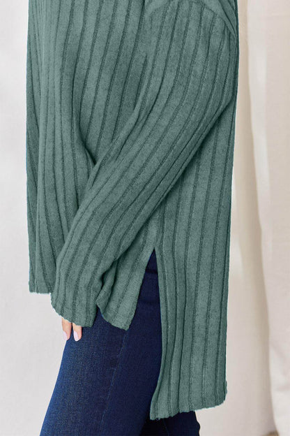Basic Bae Full Size Ribbed Half Button Long Sleeve T-Shirt - Selvanelle