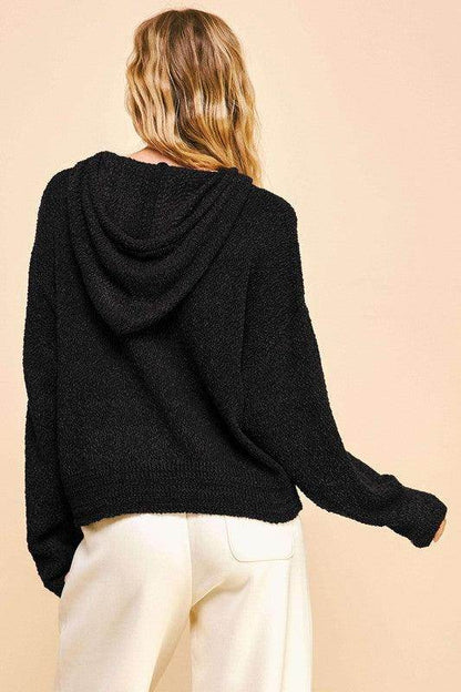 Davi & Dani Drop Shoulder Long Sleeve Hooded Sweater for Women - Selvanelle