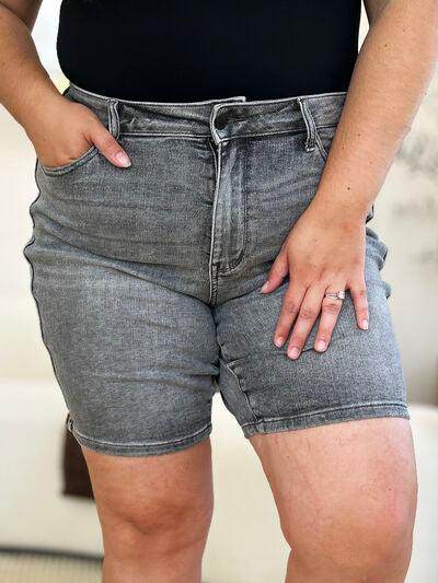 Judy Blue Full Size High Waist Washed Denim Shorts for Women - Selvanelle