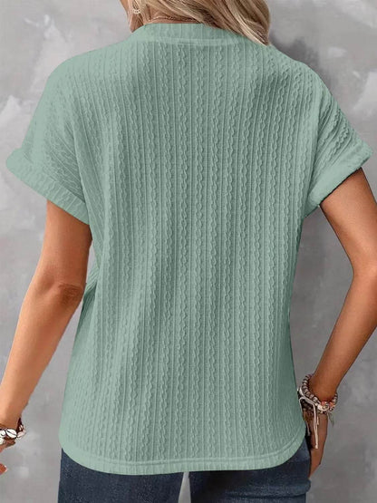 Textured Notched Short Sleeve Top - Selvanelle