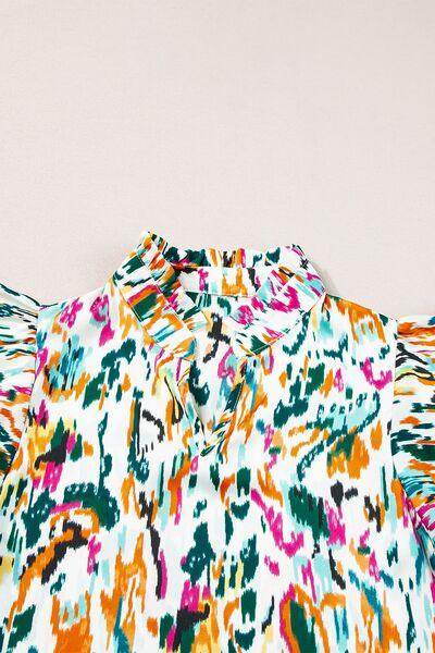 Abstract Print Ruffle Sleeve Blouse for Women Fashion - Selvanelle