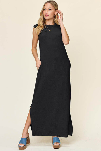 Double Take Full Size Texture Mock Neck Sleeveless Maxi Dress - Selvanelle