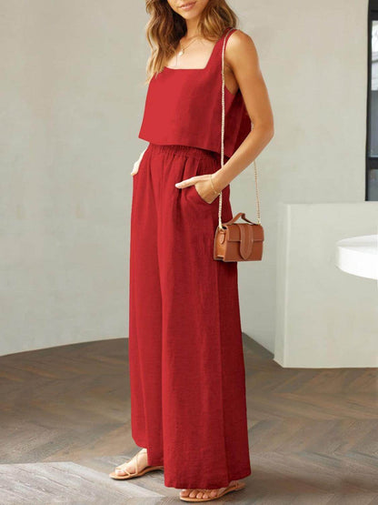 Square Neck Top and Wide Leg Pants Set for Women - Selvanelle