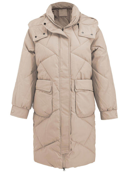 Long Sleeve Longline Hooded Winter Coat with Pockets - Selvanelle