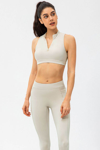 Full Size Cropped Cutout Back Zipper Front Active Tank Top - Selvanelle