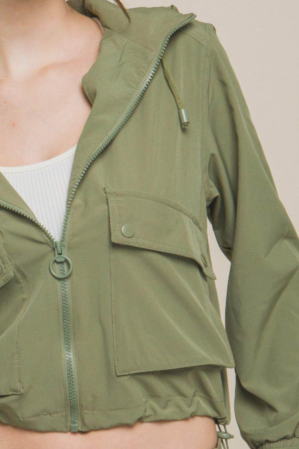 Love Tree Drawstring Hem Hooded Zip-Up Jacket for Women - Selvanelle