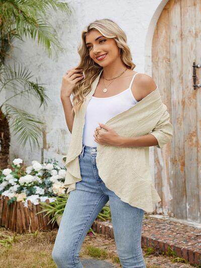 Eyelet Open Front Three-Quarter Sleeve Top for Women - Selvanelle