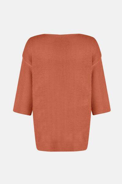 V-Neck Three-Quarter Sleeve Knit Top for Women Casual Wear - Selvanelle