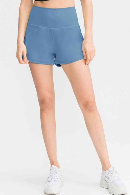 Wide Waistband Sports Shorts with Pockets for Women - Selvanelle