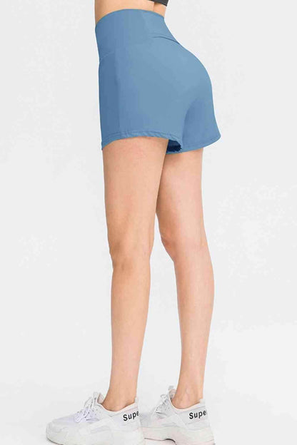 Wide Waistband Sports Shorts with Pockets for Women - Selvanelle