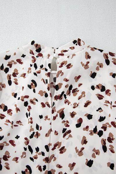Printed Mock Neck Balloon Sleeve Blouse for Women - Selvanelle