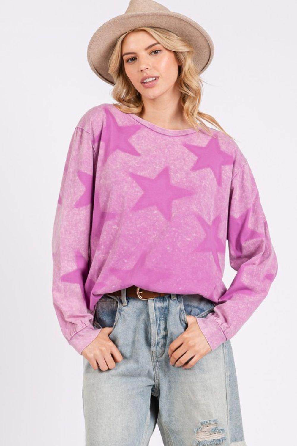 SAGE + FIG Mineral Wash Star Pattern T-Shirt for Women - Selvanelle