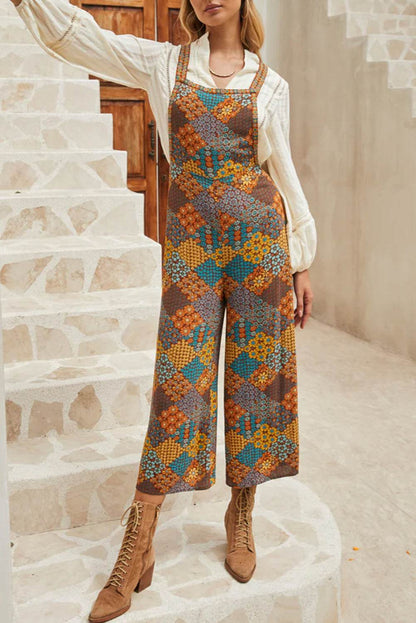 Floral Crisscross Strap Wide Leg Overalls - Selvanelle