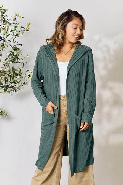 Basic Bae Full Size Hooded Sweater Cardigan for Women - Selvanelle