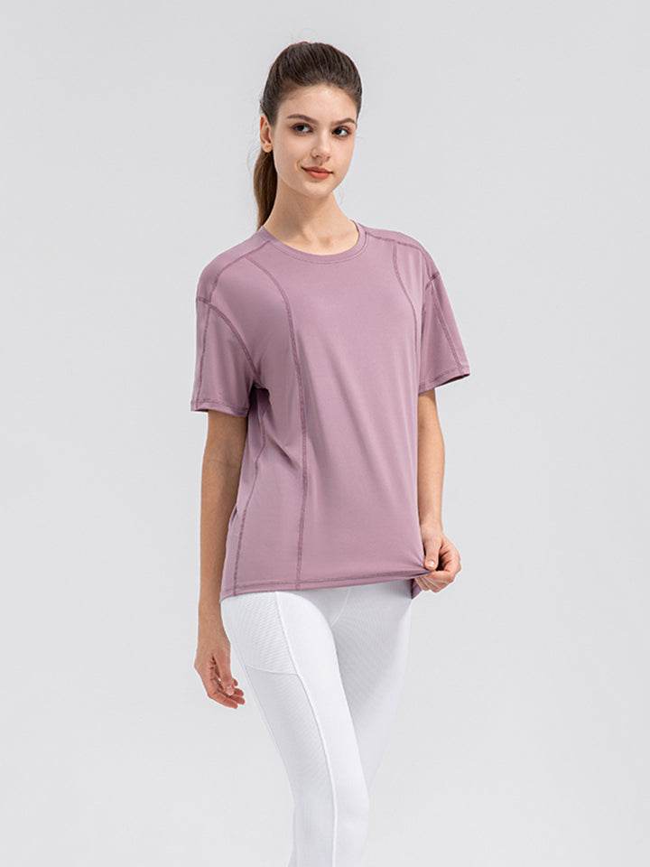 Round Neck Short Sleeve Active Top - Selvanelle