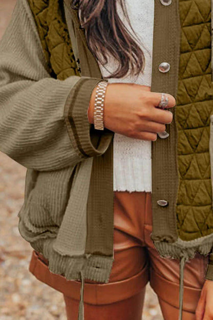 Drawstring Color Block Long Sleeve Jacket for Women Fashion - Selvanelle