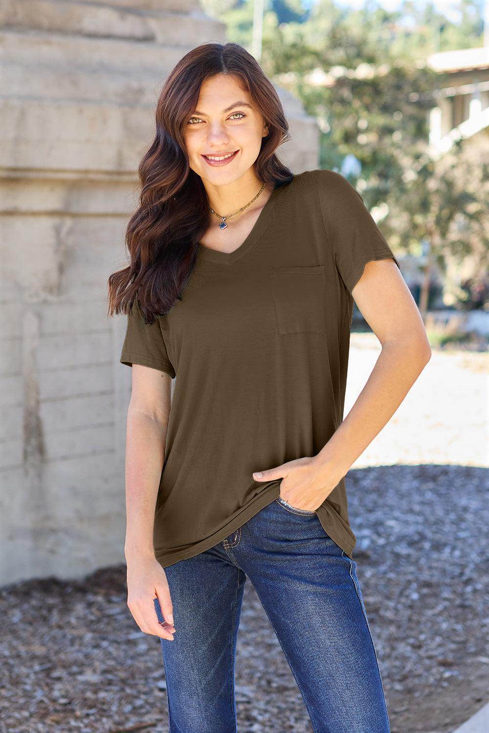 Basic Bae Full Size V-Neck Short Sleeve T-Shirt for Women - Selvanelle