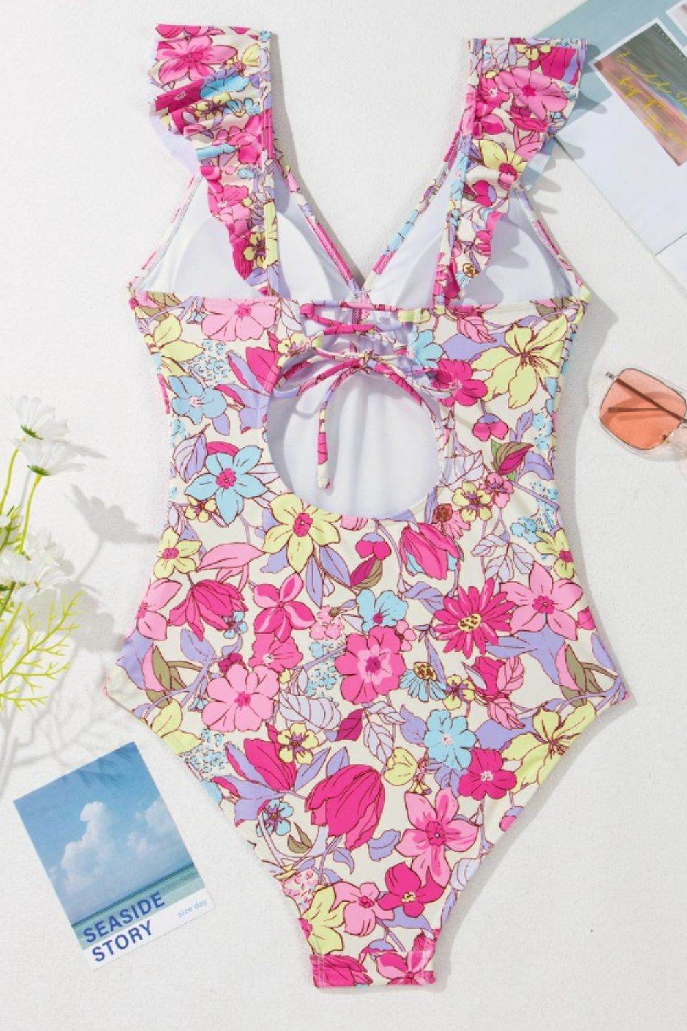 Floral Ruffle Trim Tummy Control One Piece Swimsuit - Selvanelle