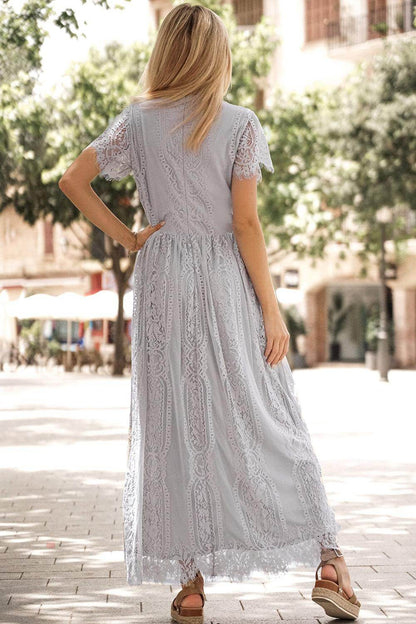 Scalloped Trim Lace Plunge Dress for Elegant Occasions - Selvanelle