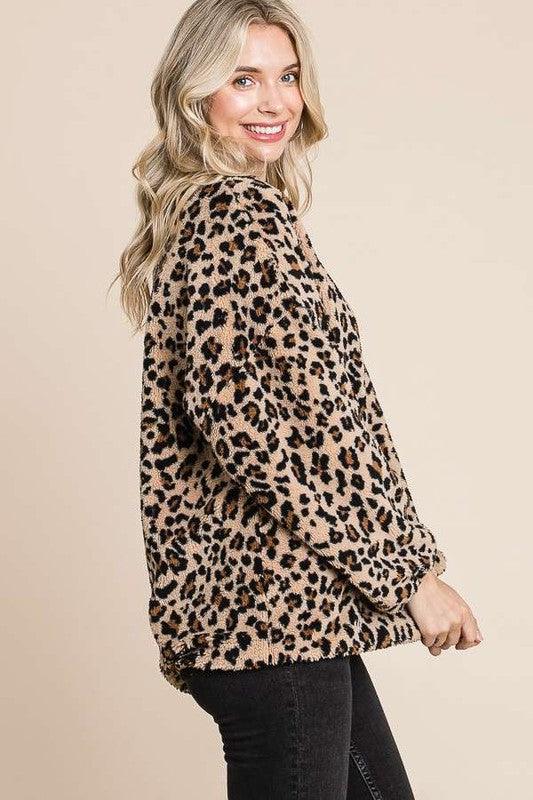 Culture Code Leopard Faux Fur Round Neck Top for Women