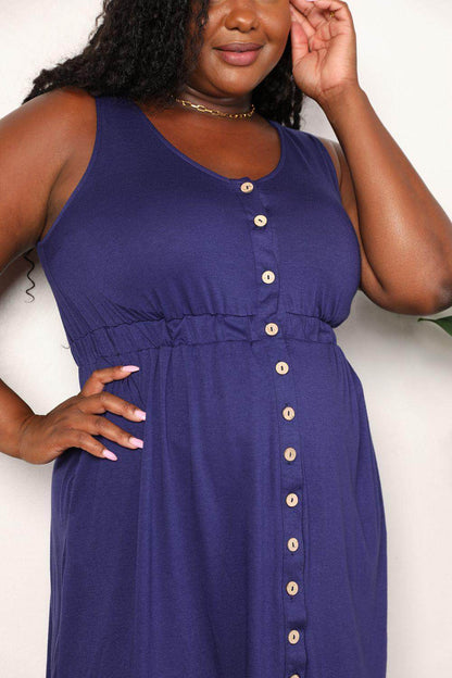 Double Take Button Front Empire Waist Sleeveless Slit Dress - Selvanelle
