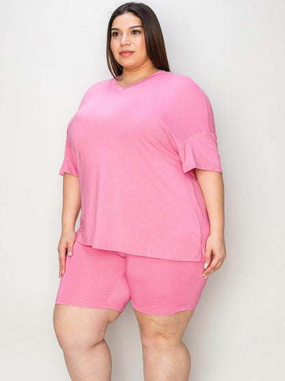 Basic Bae Full Size V-Neck Drop Shoulder T-Shirt Set - Selvanelle