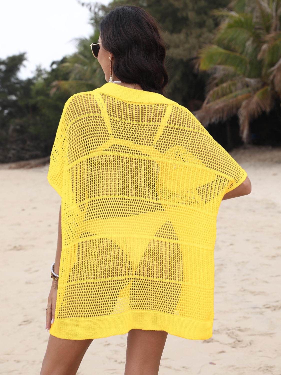 Hollow Out Collared Neck Cover-Up - Selvanelle