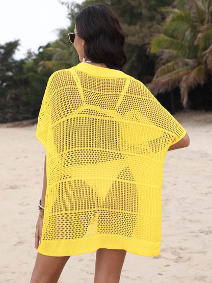 Hollow Out Collared Neck Cover-Up - Selvanelle