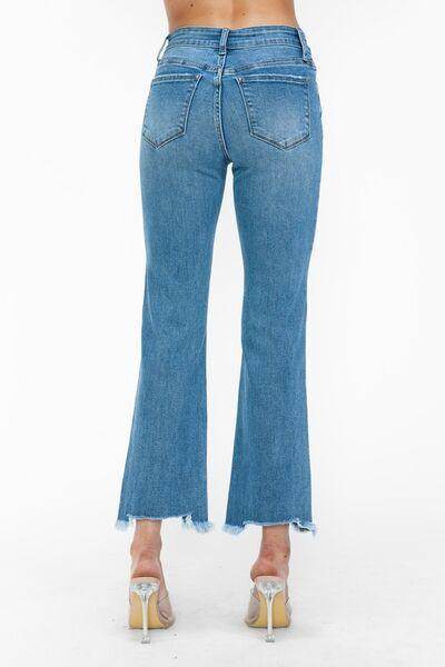 bytos Raw Hem Distressed Mid Rise Crop Jeans for Women - Selvanelle