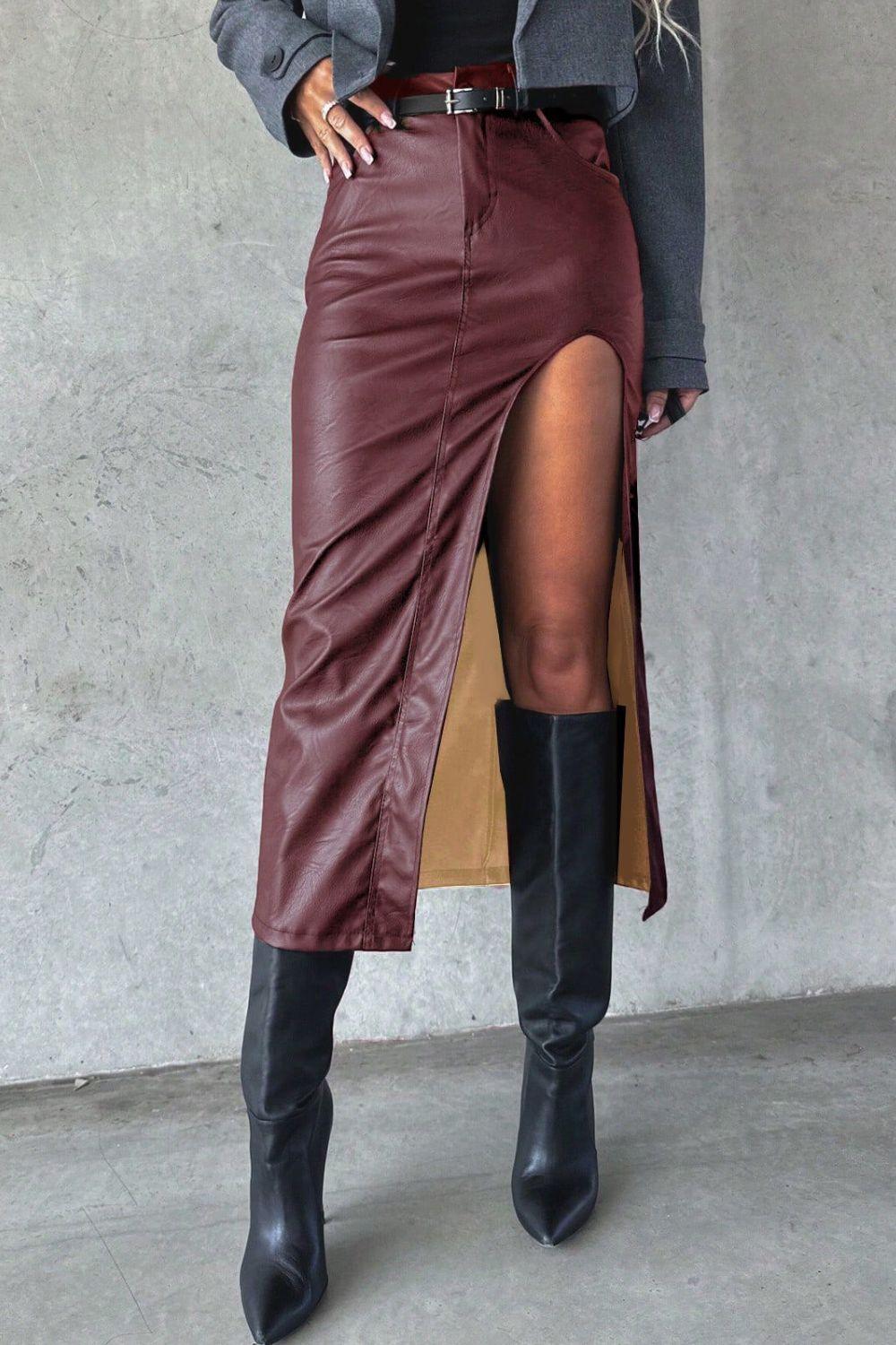 Slit Midi Skirt with Pockets for Chic Everyday Style