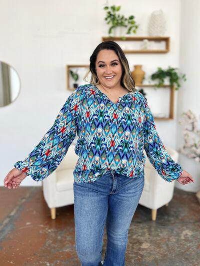 Double Take Full Size Printed Balloon Sleeve Blouse Women - Selvanelle